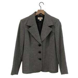 Talbots Petites Black White Italian Wool Striped Blazer Jacket Size 12P Japan‎